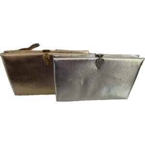 Vintage After Five Minaudiere Clutches Metallic Silver and Gold w/Hideaway Chain